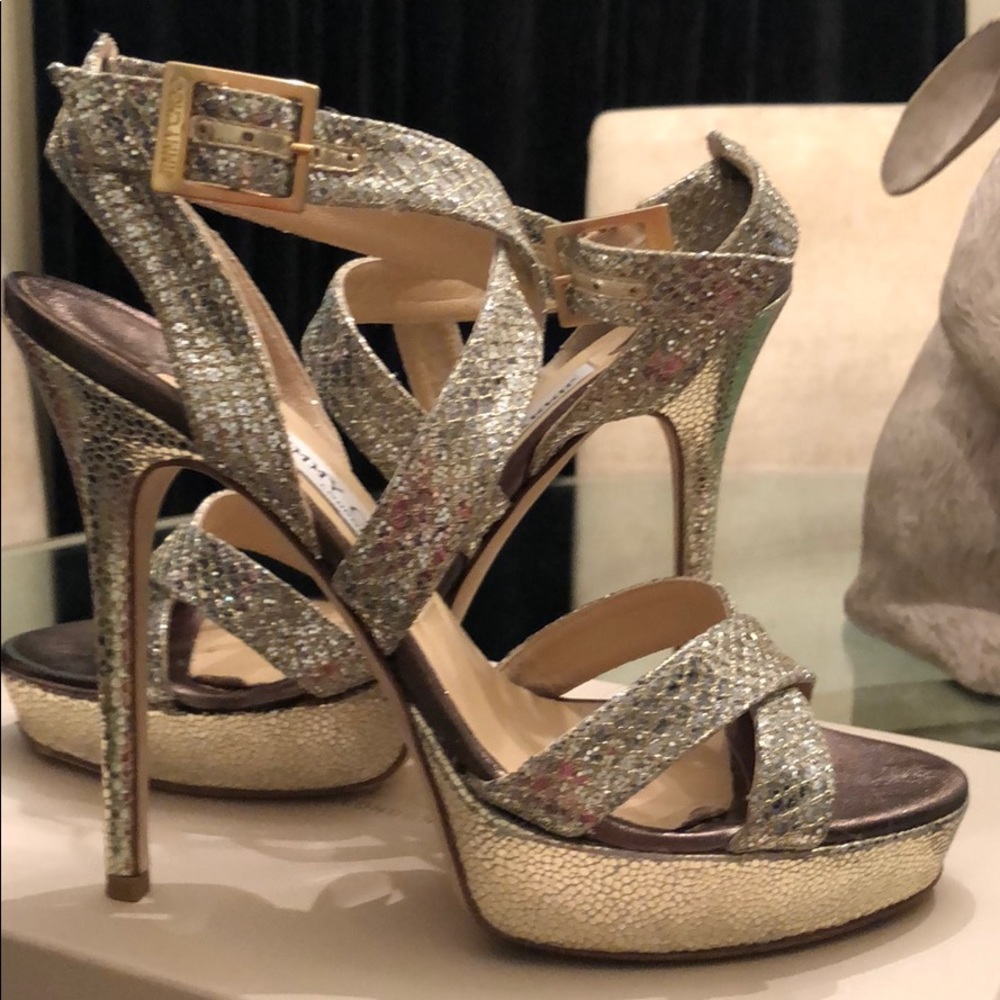 Jimmy Choo Glitter Fabric Champagne VAMP